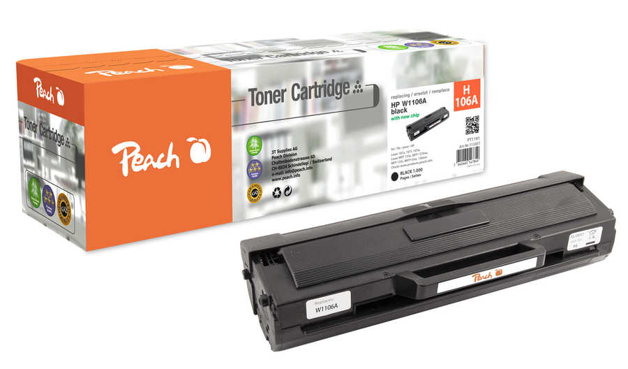 Peach HP 106 A Toner bk ersetzt HP No. 106A, W1106A für z.B. HP Laser 107 a, HP Laser 107 r, HP Laser 107, HP Laser 107 