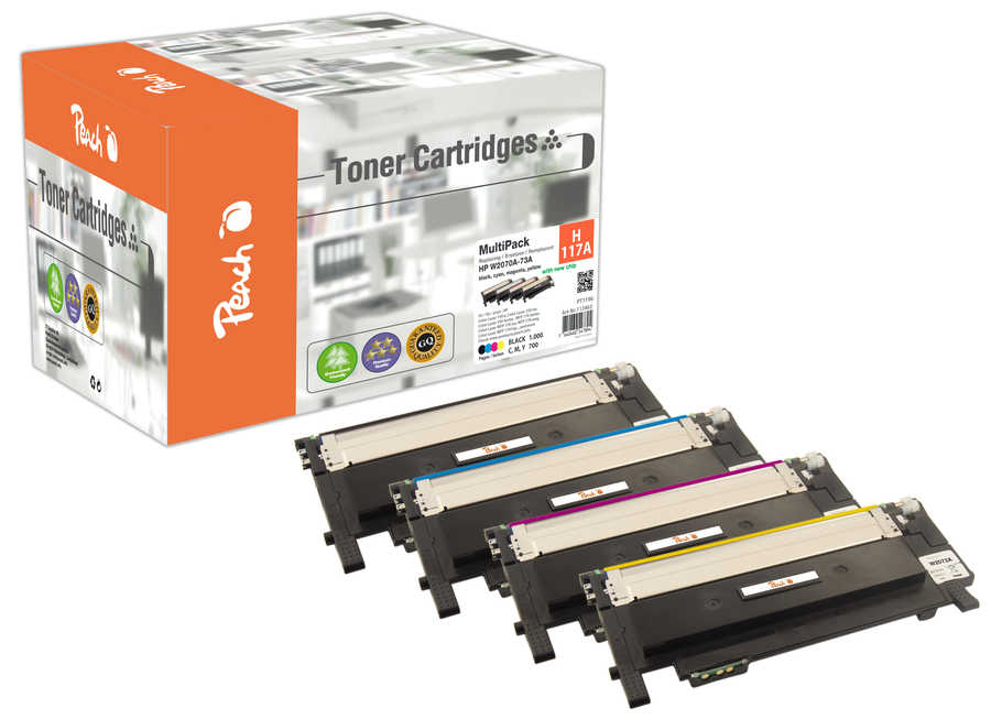 Peach HP 117 A 4 Toner (bk, c/m/y) ersetzt HP No. 117A, W2070A, W2071A, W2072A, W2073A für z.B. HP Color Laser MFP 178 n