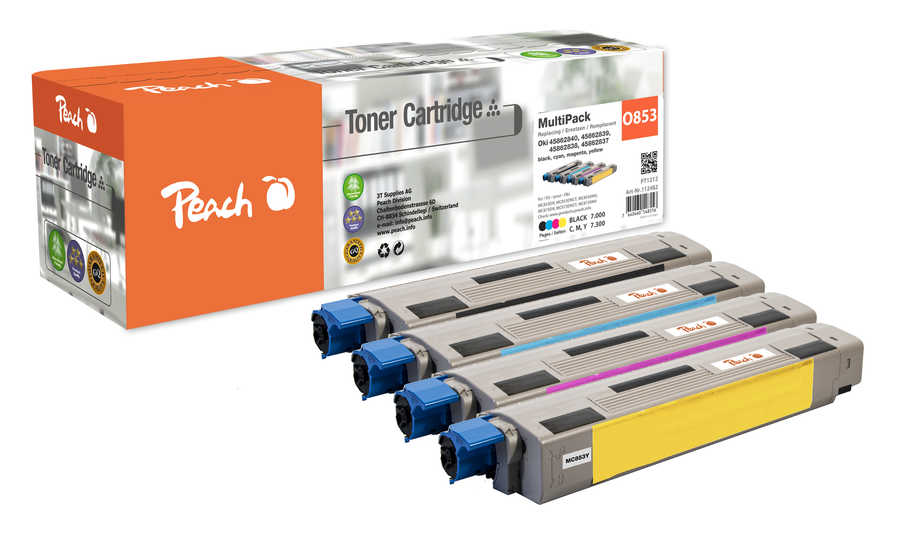 Peach O4586 4 Toner (bk, c/m/y) ersetzt OKI 45862840, 45862839, 45862838, 45862837 für z.B. OKI MC 853, OKI MC 853 dn, O