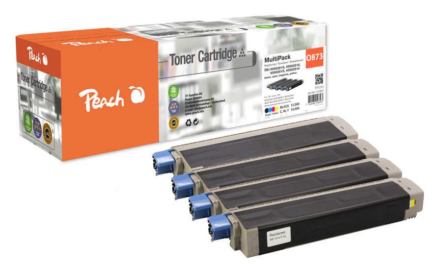 Peach O4586 4 Toner XL (bk, c/m/y) ersetzt OKI 45862818, 45862816, 45862815, 45862814 für z.B. OKI MC 870, OKI MC 873 dn