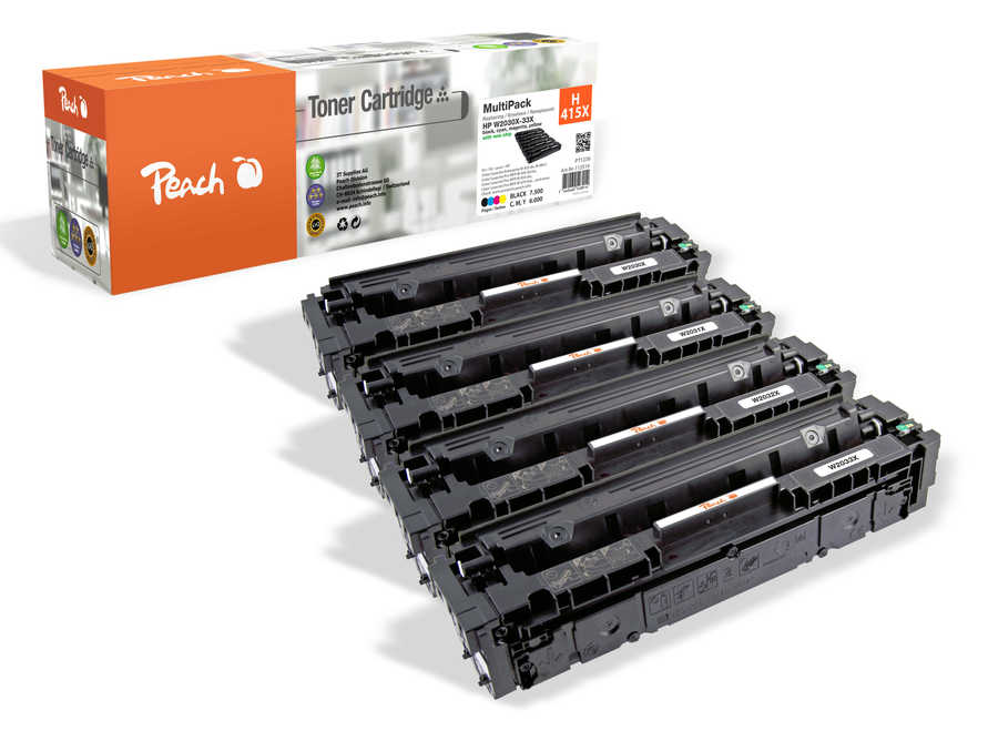 Peach HP 415 X 4 Toner XL (bk, c/m/y) ersetzt HP No. 415X, W2030X, W2031X, W2032X, W2033X für z.B. HP Color LaserJet Enterprise M 455 dn