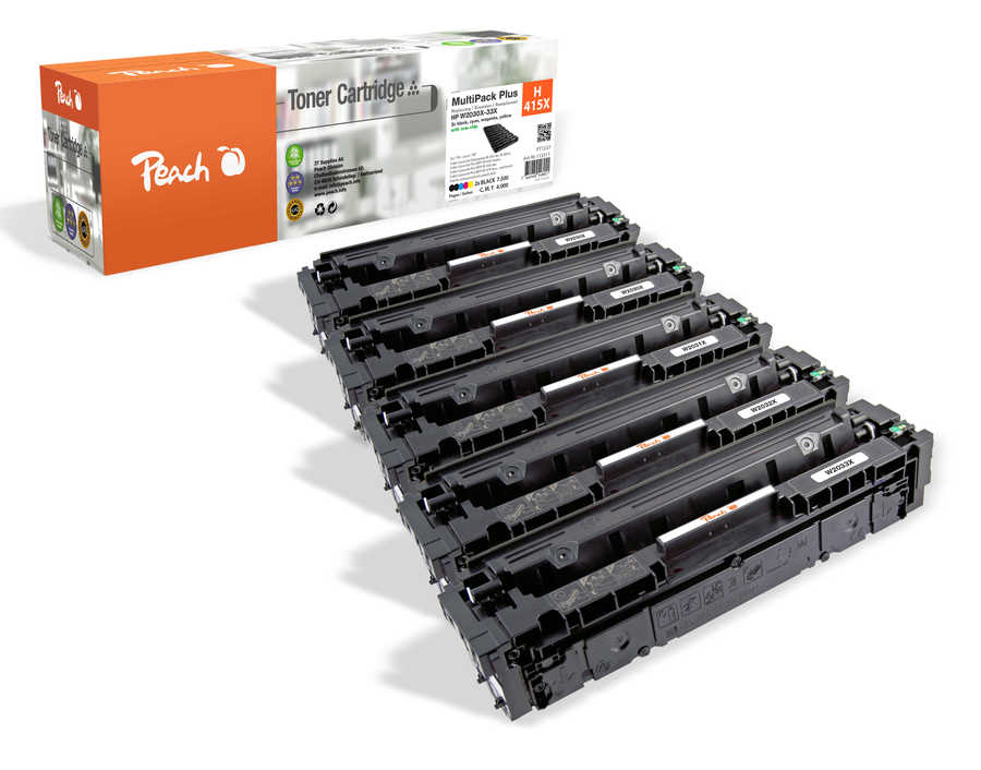 Peach HP 415 X 5 Toner XL (2*bk, c/m/y) ersetzt HP No. 415X, W2030X*2, W2031X, W2032X, W2033X für z.B. HP Color LaserJet Enterprise M 455 dn