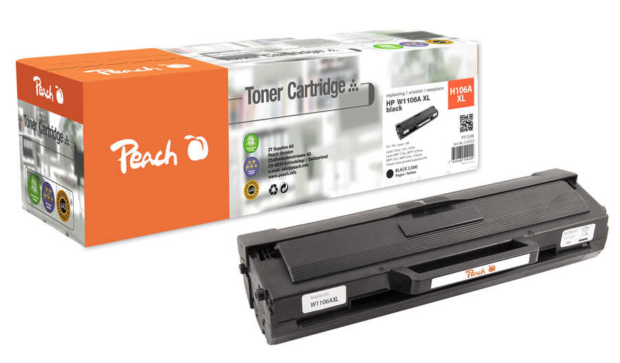 Peach HP 106 AXL Toner XL bk ersetzt HP No. 106A XL, W1106A XL für z.B. HP Laser 107 a, HP Laser 107 r, HP Laser 107, HP