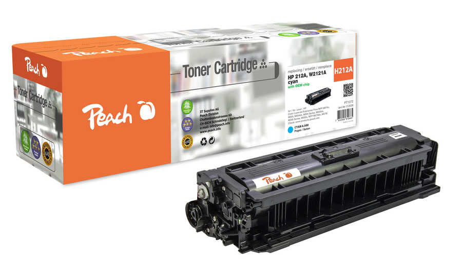 Image of Peach HP 212 A Toner cy ersetzt HP No. 212A, W2120A für z.B. HP Color LaserJet Enterprise M 554, HP Color LaserJet Enterprise Flow MFP M 578 c