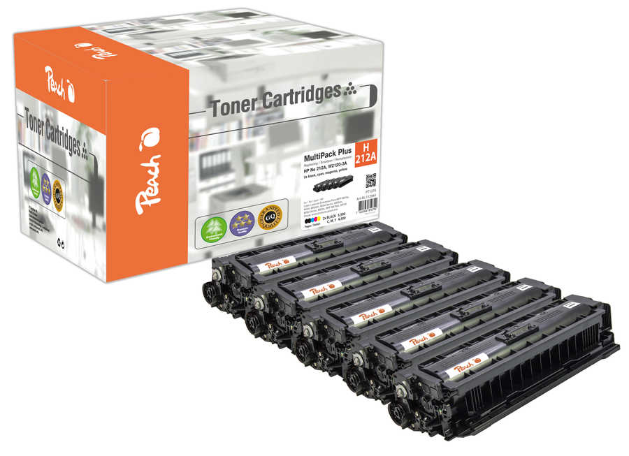 Peach HP 212 A 5 Toner (2*bk, c/m/y) ersetzt HP No. 212A, W2120A*2, W2121A, W2122A, W2123A für z.B. HP Color LaserJet Enterprise Flow MFP M 578 c