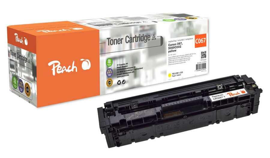 Image of Peach HP 207-W2210/1/2/3-C067 Toner ye ersetzt Canon 067 y, 5100C002 für z.B. Canon iSENSYS MF 651 Cw, Canon iSENSYS MF 650