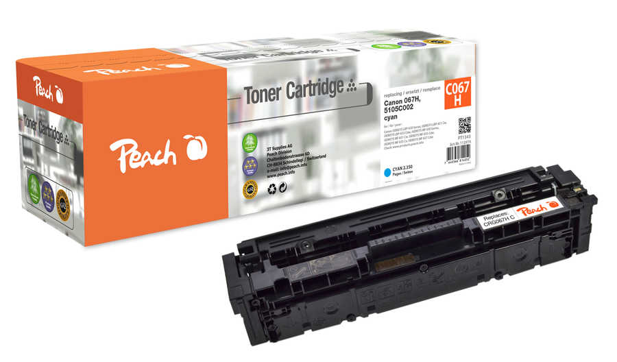 Image of Peach HP 207-W2210/1/2/3-C067 Toner XL cy ersetzt Canon 067H c, 5105C002 für z.B. Canon iSENSYS MF 651 Cw, Canon iSENSYS MF 650