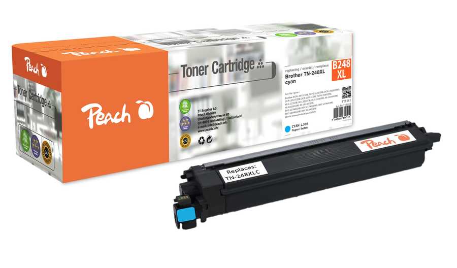 Image of Peach B248 XLC Toner XL cy ersetzt Brother TN-248XLC für z.B. Brother MFCL 8390 CDW, Brother DCPL 3560 CDW, Brother MFCL 3740 CDW
