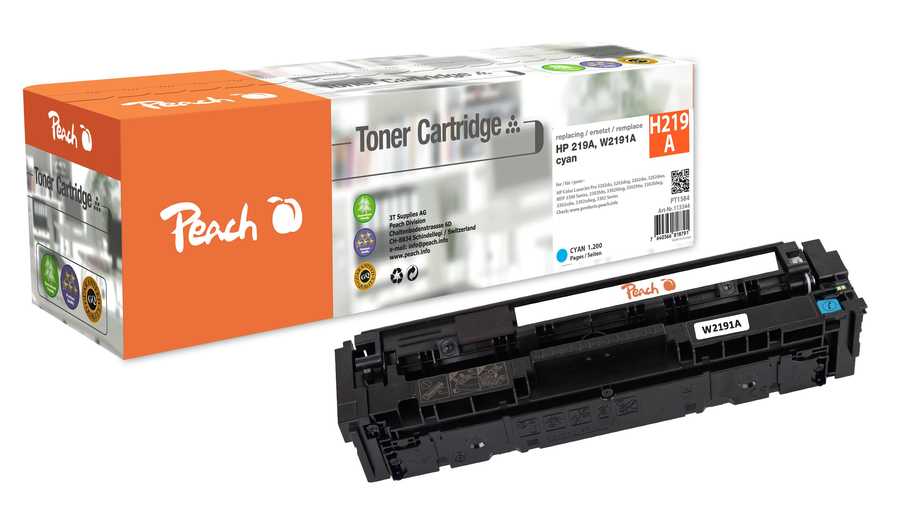 Image of Peach HP 219 A Toner cy ersetzt HP No. 219A, W2191A für z.B. HP Color LaserJet Pro 3202 dw, HP Color LaserJet Pro MFP 3300