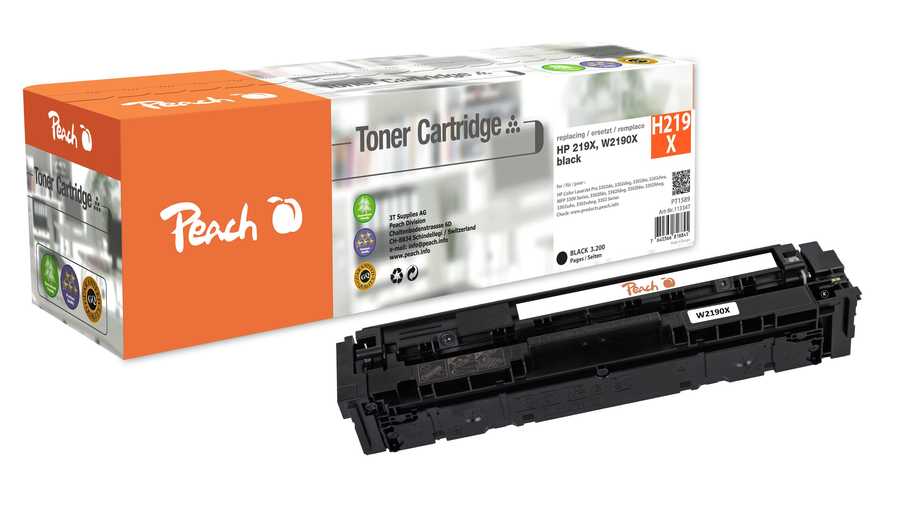 Image of Peach HP 219 X Toner XL bk ersetzt HP No. 219X, W2190X für z.B. HP Color LaserJet Pro 3202 dw, HP Color LaserJet Pro MFP 3300