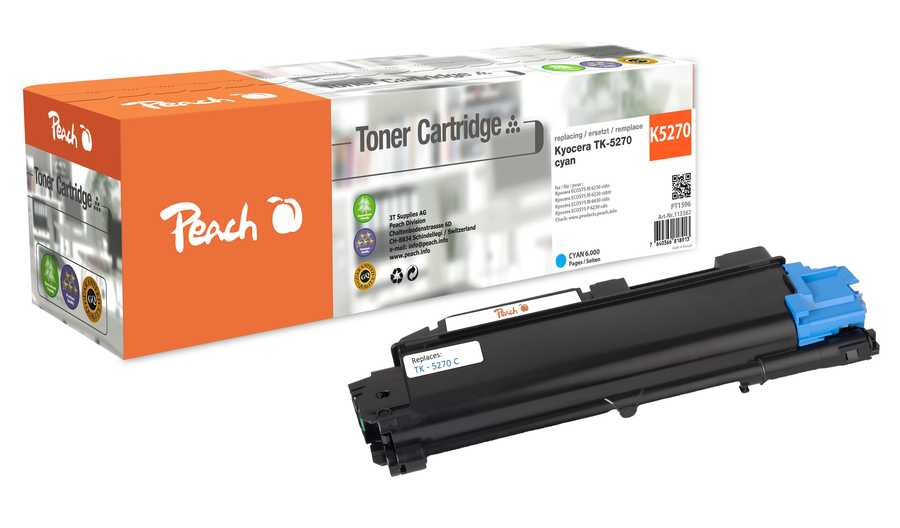 Image of Peach K5270 C Toner cy ersetzt Kyocera TK-5270C für z.B. Kyocera ECOSYS M 6230 cidn, Kyocera ECOSYS M 6230 cidnt, Kyocera ECOSYS M 6630 cidn