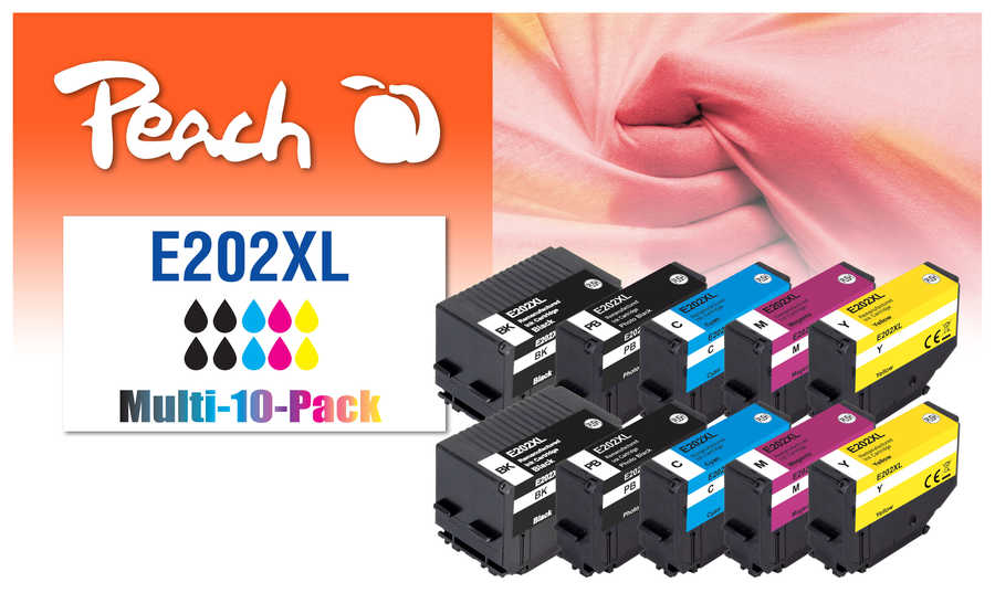 Peach E202 XL 10 Druckerpatronen XL (2*bk, 2*bkph/c/m/y) ersetzt Epson No. 202XL, T02G1*2, T02H1, T02H2, T02H3, T02H4