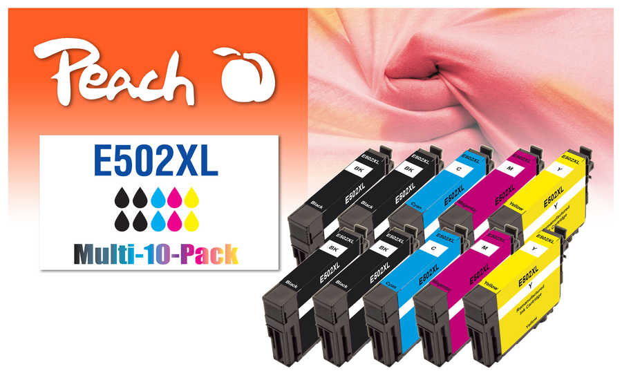 Peach E502 XL 10 Druckerpatronen XL (4*bk, 2*c/m/y) ersetzt Epson No. 502XL für z.B. Epson Expression Home XP -5100, Eps