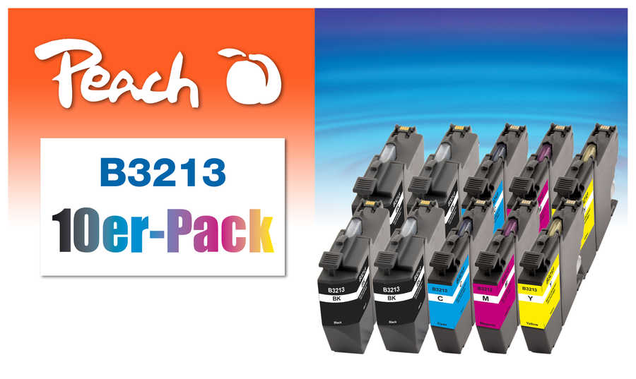 Peach B3213 10 Druckerpatronen XL (4*bk, 2*c/2*m/2*y) ersetzt Brother LC-3213 für z.B. Brother DCPJ 572 DW, Brother DCPJ