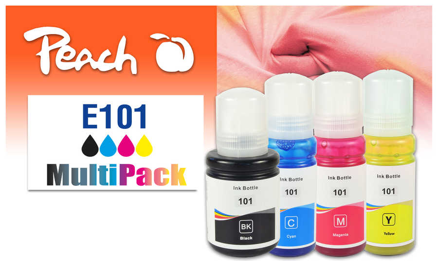 Peach E101 4 Druckerpatronen (bk, c/m/y) ersetzt Epson No. 101 für z.B. Epson EcoTank L 14150, Epson EcoTank L 4100, Epson EcoTank L 4150