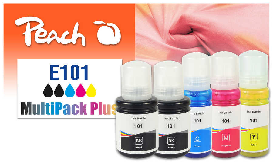 Peach E101 5 Druckerpatronen (2*bk, c/m/y) ersetzt Epson No. 101 für z.B. Epson EcoTank L 14150, Epson EcoTank L 4100, Epson EcoTank L 4150