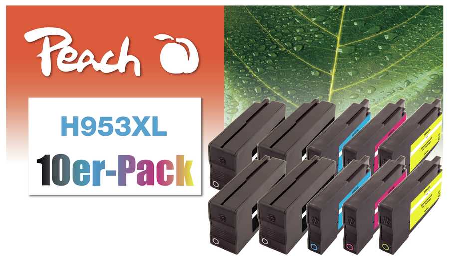 Peach HP 953 XL 10 Druckerpatronen XL (2*bk, bk, c/m/y) ersetzt HP No. 953XL, L0S70AE*4, F6U16AE*2, F6U17AE*2, F6U18AE*2 für z.B. HP OfficeJet Pro 8210