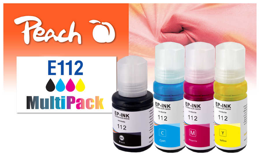 Peach E112 Spar Pack Druckerpatronen (bk, c/m/y) ersetzt Epson No. 112 für z.B. Epson EcoTank L 11160, Epson EcoTank L 1