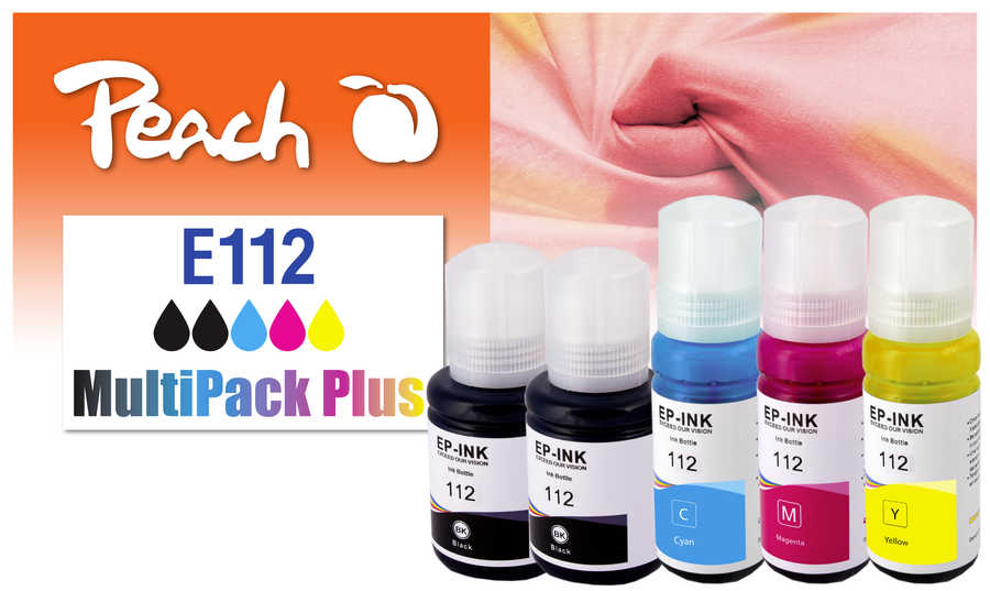 Peach E112 Spar Pack Plus Druckerpatronen (2*bk, c/m/y) ersetzt Epson No. 112 für z.B. Epson EcoTank L 11160, Epson EcoT