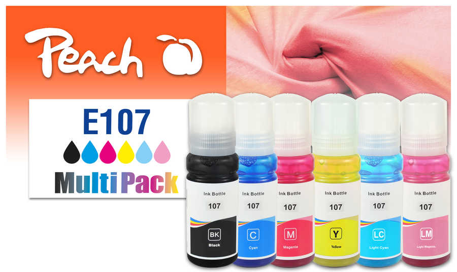 Peach E107 6 Druckerpatronen (bk, cy, cyli, ma, mali, ye) ersetzt Epson No. 107, T09B1, T09B2, T09B3, T09B4, T09B5, T09B6 für z.B. Epson EcoTank ET -18100