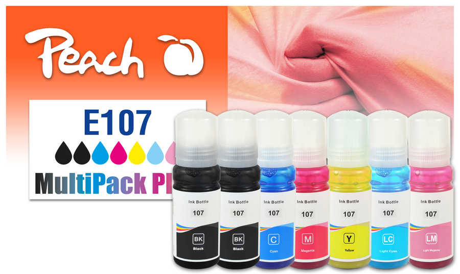Peach E107 7 Druckerpatronen (2*bk, cy, cyli, ma, mali, ye) ersetzt Epson No. 107, T09B1*2, T09B2, T09B3, T09B4, T09B5, T09B6 für z.B. Epson EcoTank ET -18100